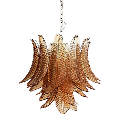 Amber Glass Leaf Chandelier - Elegant Design with Adjustable Height &