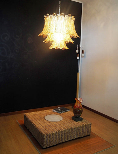 Amber Glass Leaf Chandelier - Elegant Design with Adjustable Height &