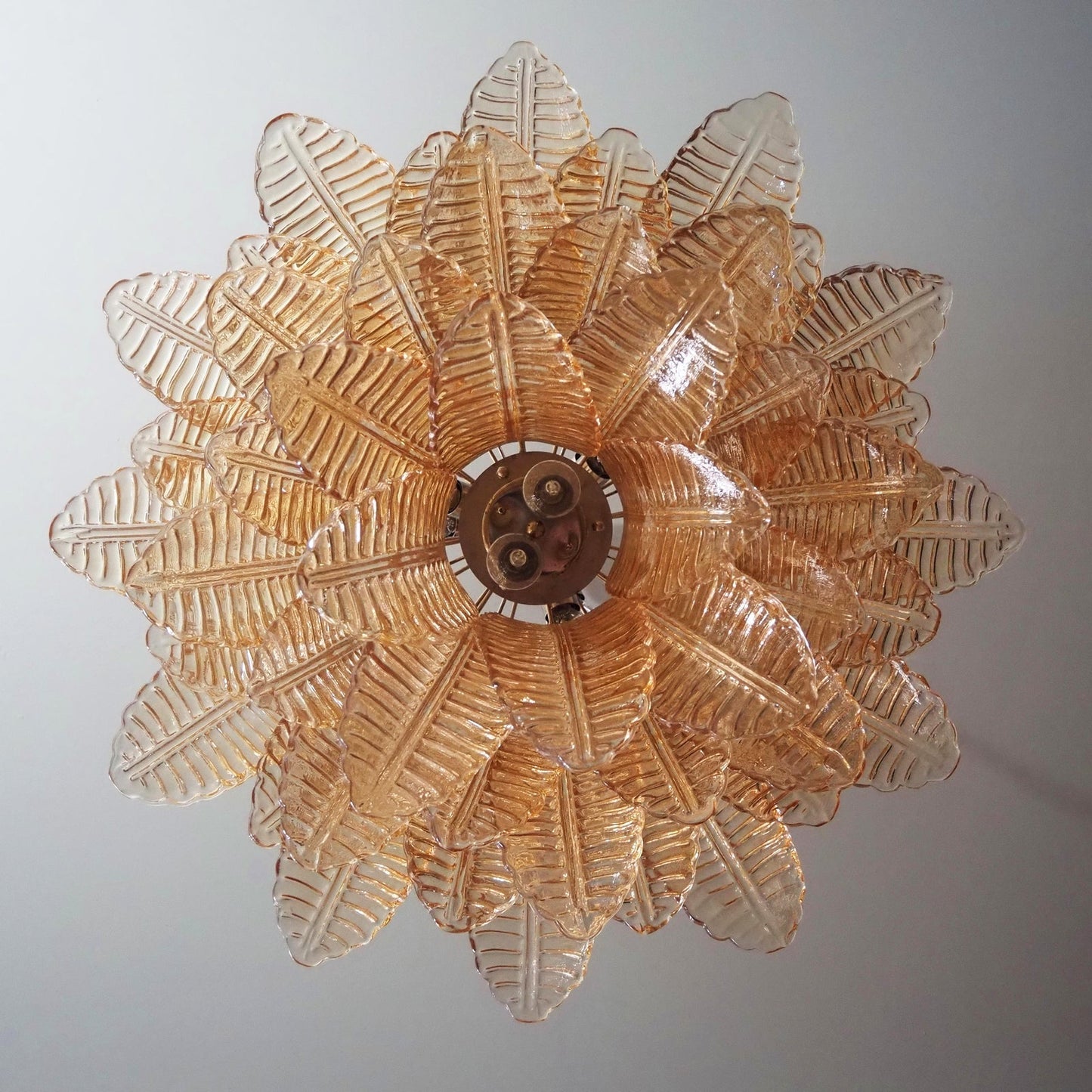 Amber Glass Leaf Chandelier - Elegant Design with Adjustable Height &