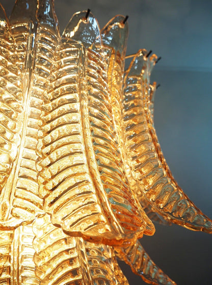 Amber Glass Leaf Chandelier - Elegant Design with Adjustable Height &