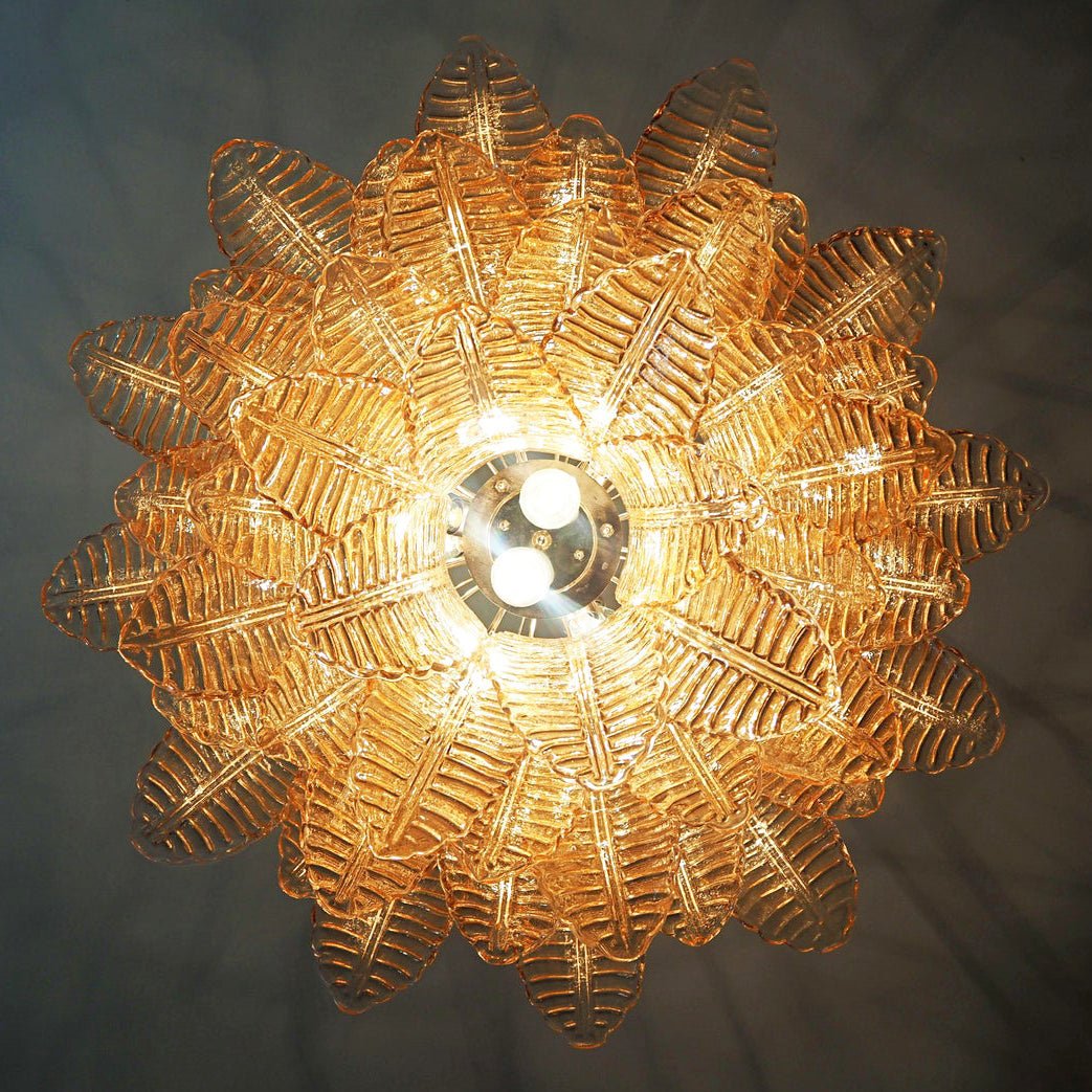 Amber Glass Leaf Chandelier - Elegant Design with Adjustable Height &