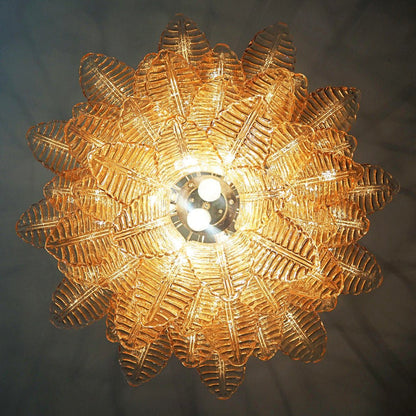 Amber Glass Leaf Chandelier - Elegant Design with Adjustable Height &