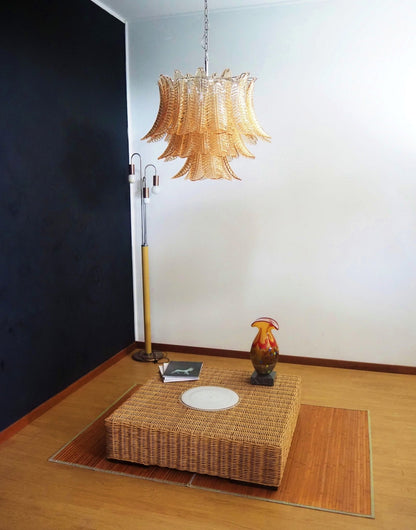 Amber Glass Leaf Chandelier - Elegant Design with Adjustable Height &