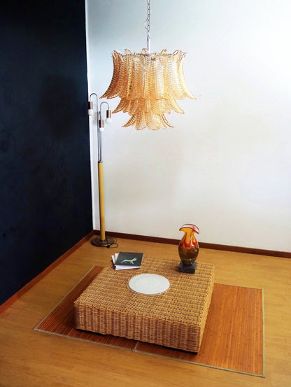 Amber Glass Leaf Chandelier - Elegant Design with Adjustable Height &