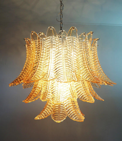 Amber Glass Leaf Chandelier - Elegant Design with Adjustable Height &