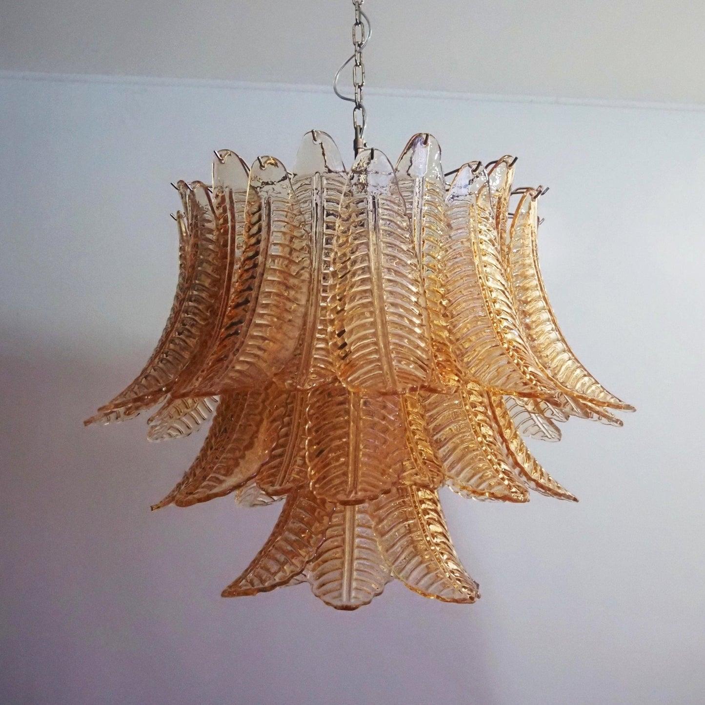 Amber Glass Leaf Chandelier - Elegant Design with Adjustable Height &