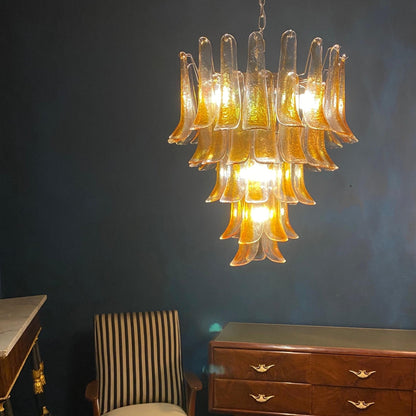 Amber Glass Petals Chandelier - Elegant Lighting with Adjustable Heigh
