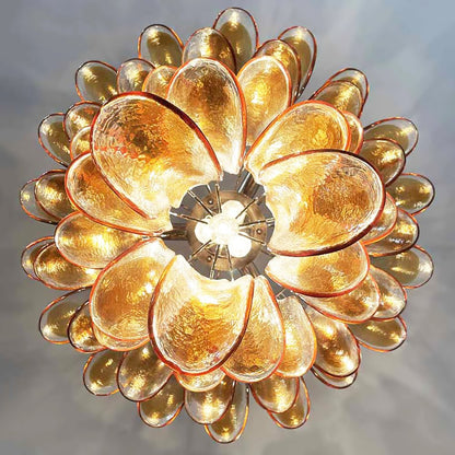 Amber Glass Petals Chandelier - Elegant Lighting with Adjustable Heigh
