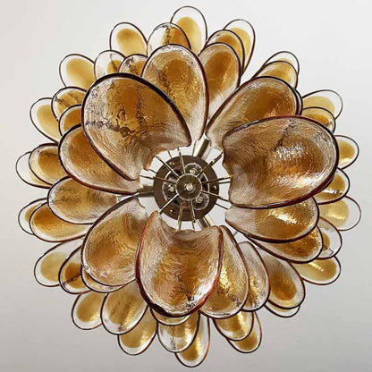 Amber Glass Petals Chandelier - Elegant Lighting with Adjustable Heigh