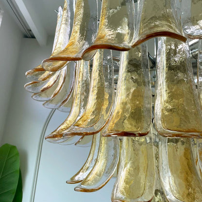 Amber Glass Petals Chandelier - Elegant Lighting with Adjustable Heigh