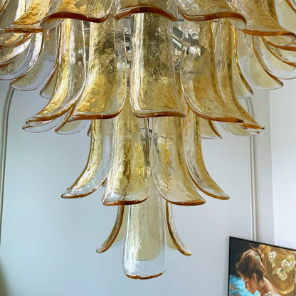 Amber Glass Petals Chandelier - Elegant Lighting with Adjustable Heigh
