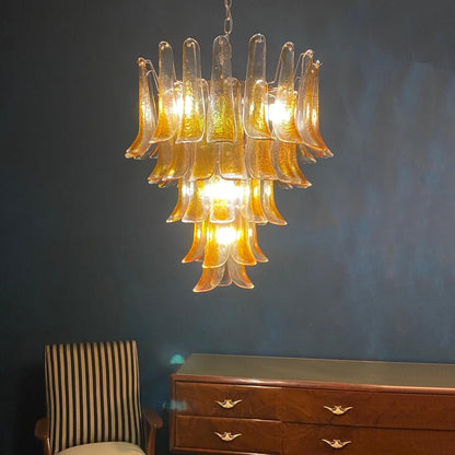 Amber Glass Petals Chandelier - Elegant Lighting with Adjustable Heigh
