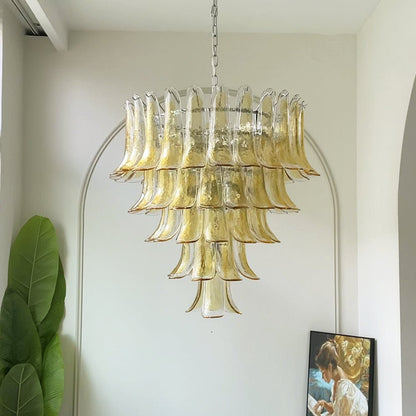 Amber Glass Petals Chandelier - Elegant Lighting with Adjustable Heigh