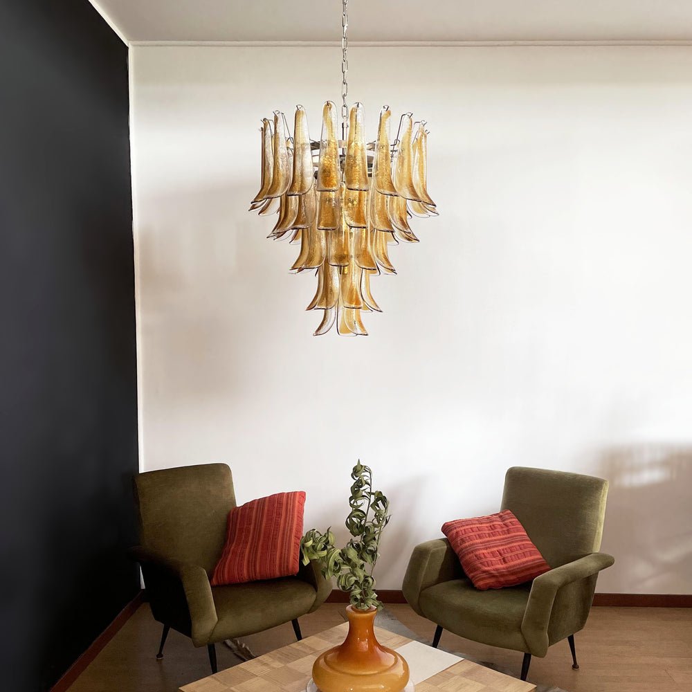 Amber Glass Petals Chandelier - Elegant Lighting with Adjustable Heigh