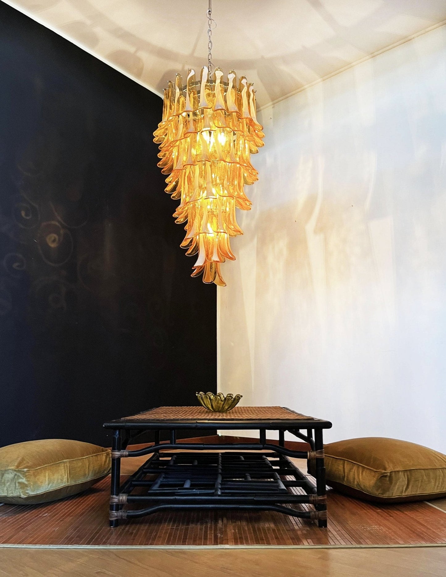 Elegant Glass Amber Petals Spiral Chandelier with Adjustable Height