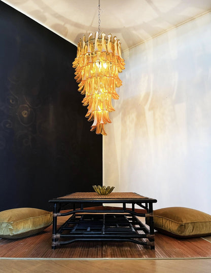 Elegant Glass Amber Petals Spiral Chandelier with Adjustable Height