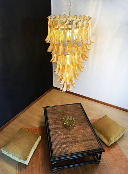 Elegant Glass Amber Petals Spiral Chandelier with Adjustable Height