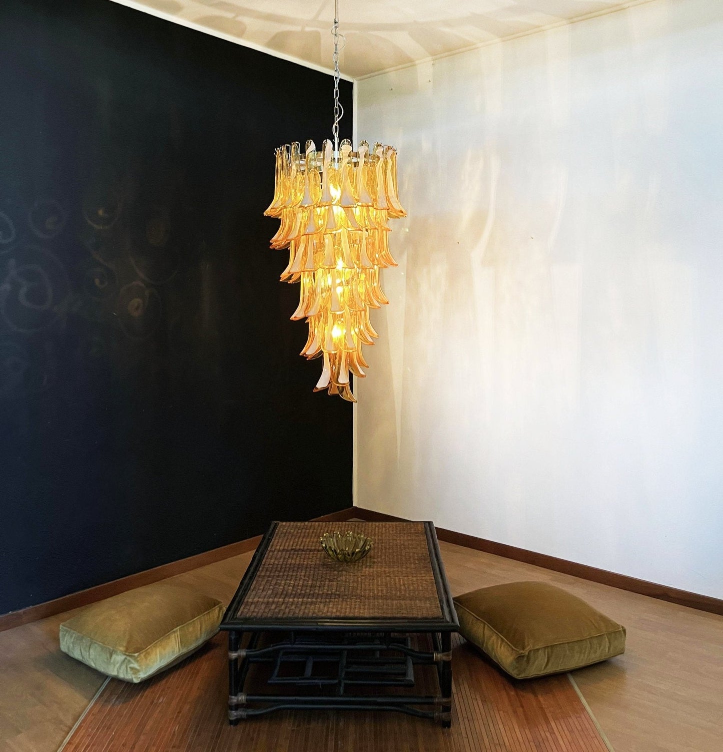 Elegant Glass Amber Petals Spiral Chandelier with Adjustable Height