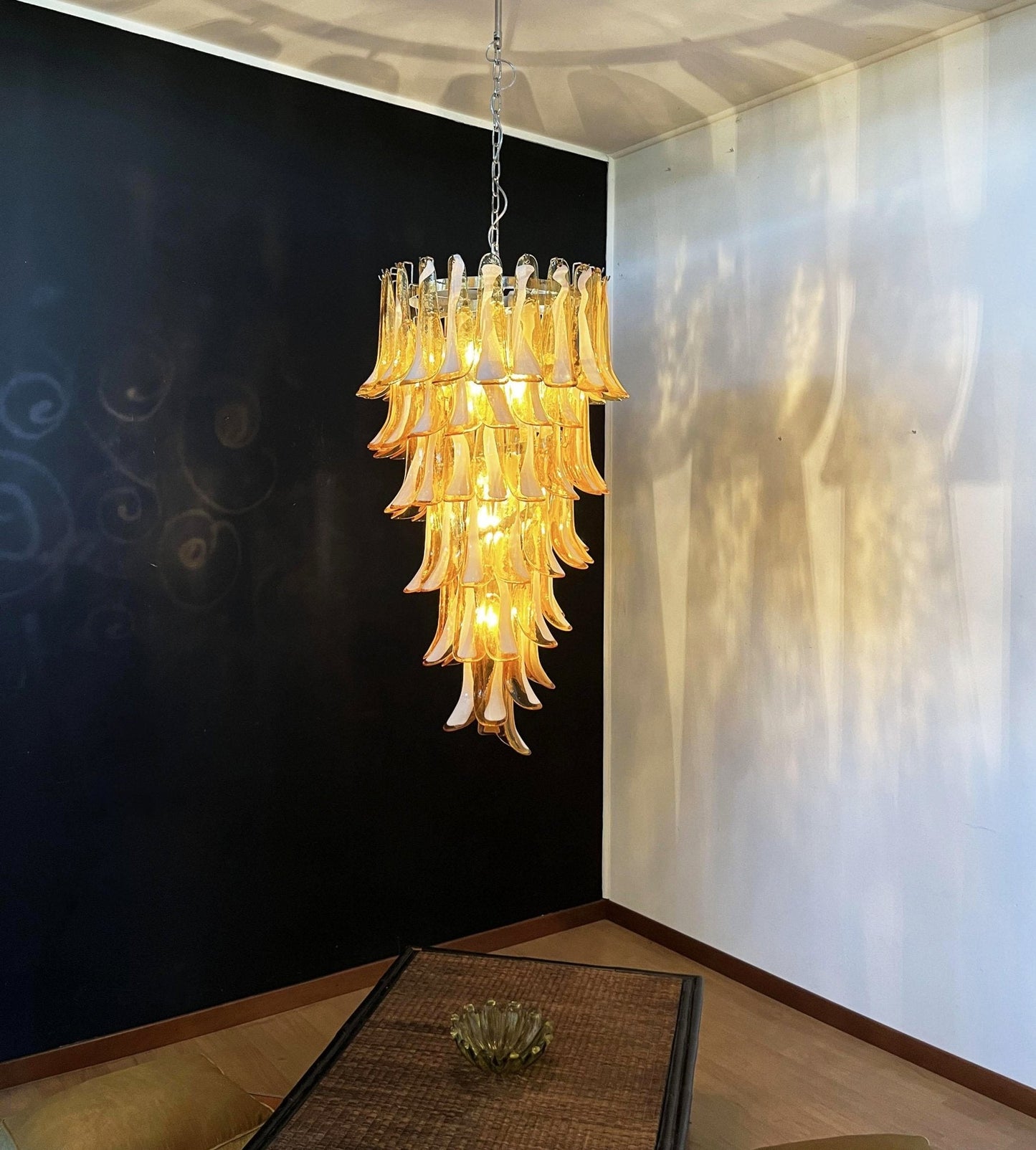 Elegant Glass Amber Petals Spiral Chandelier with Adjustable Height