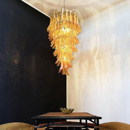 Elegant Glass Amber Petals Spiral Chandelier with Adjustable Height