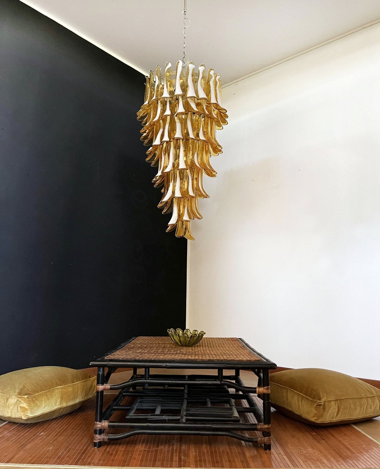 Elegant Glass Amber Petals Spiral Chandelier with Adjustable Height
