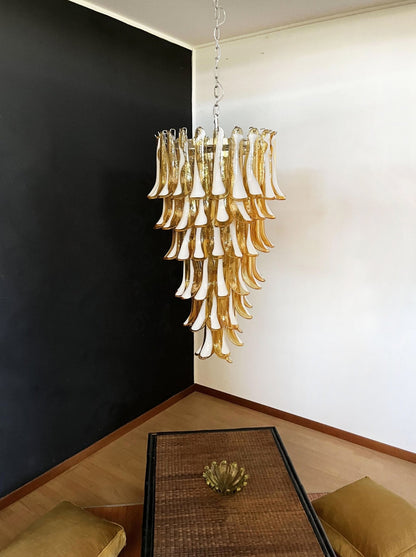 Elegant Glass Amber Petals Spiral Chandelier with Adjustable Height