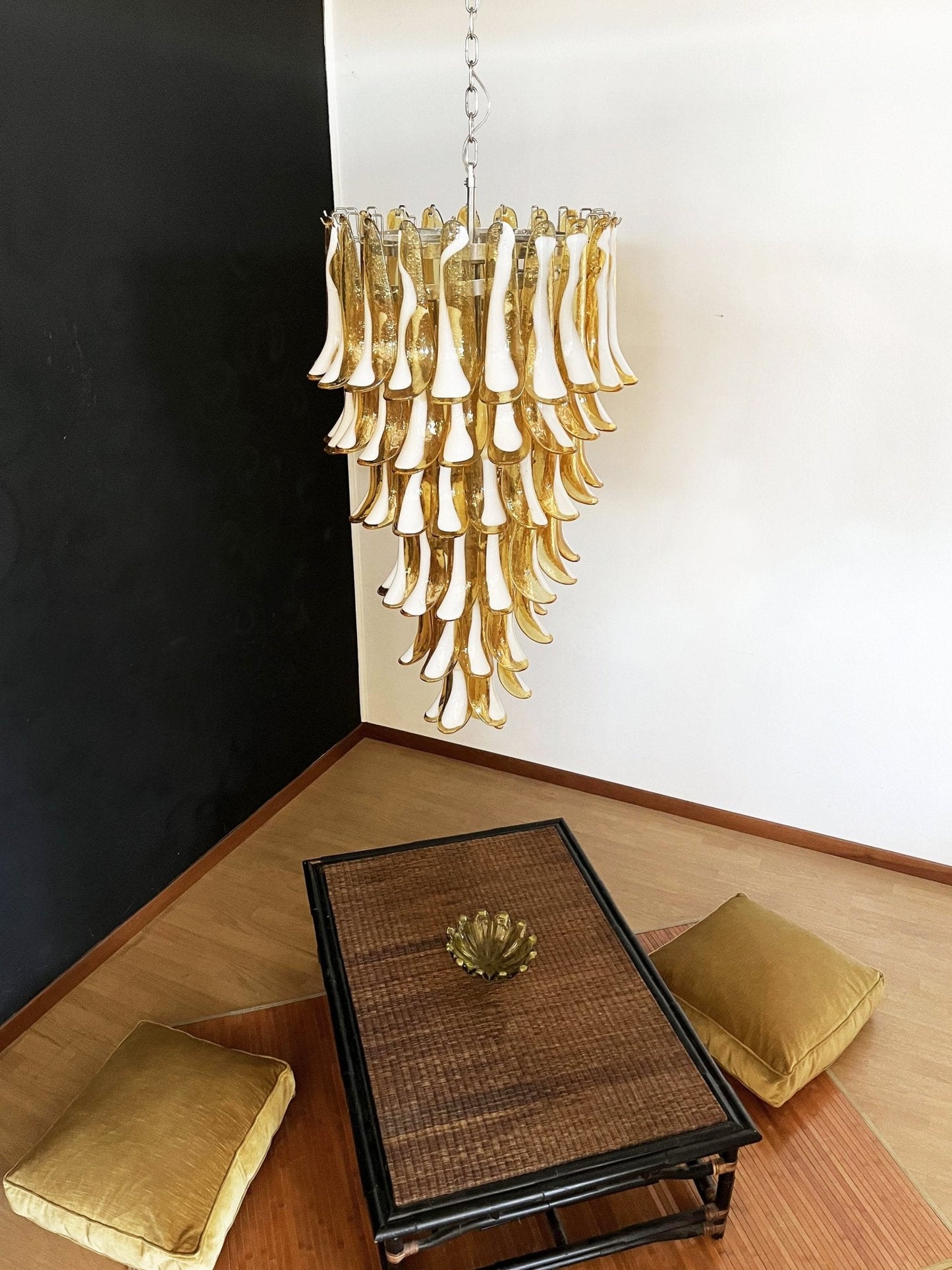 Elegant Glass Amber Petals Spiral Chandelier with Adjustable Height