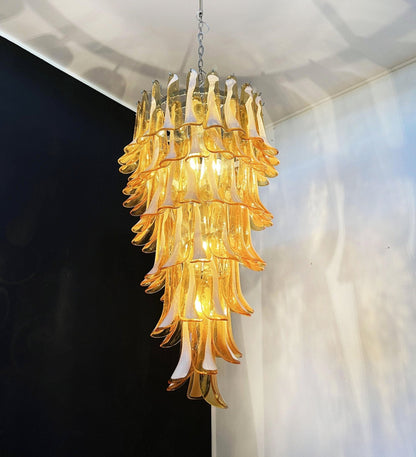 Elegant Glass Amber Petals Spiral Chandelier with Adjustable Height