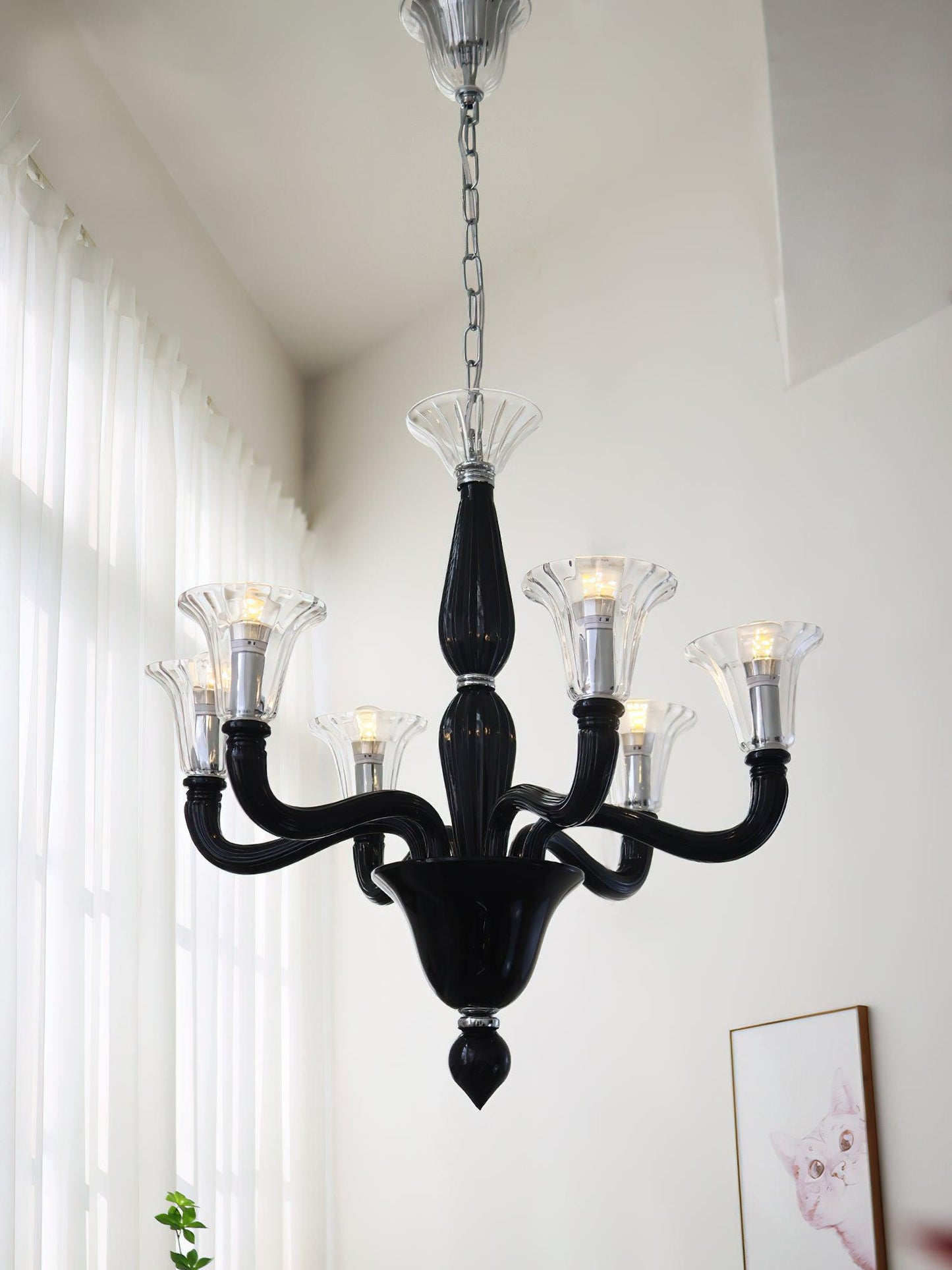 Elegant Black Candle Chandelier with Adjustable Arms and LED Compatibi