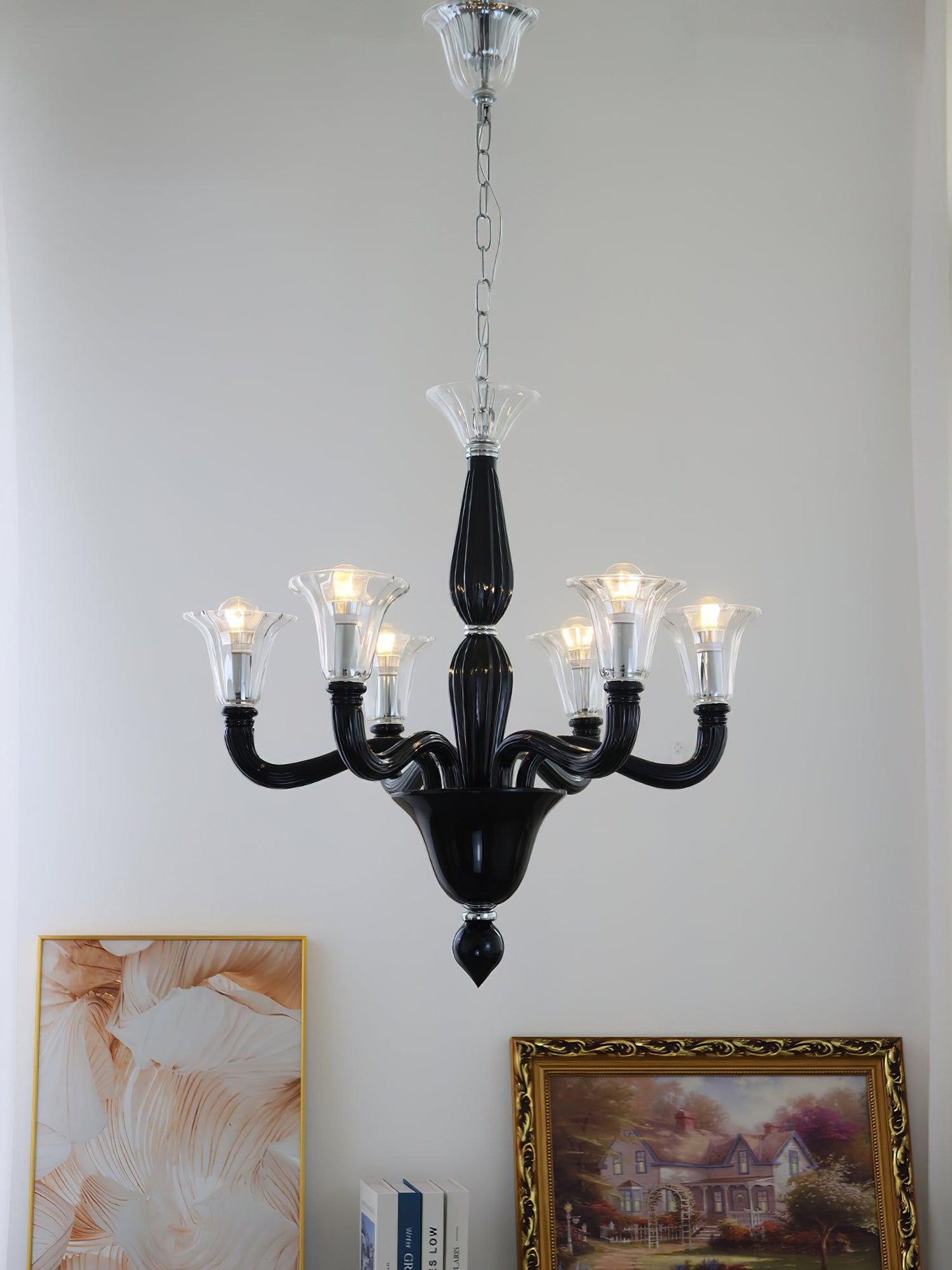 Elegant Black Candle Chandelier with Adjustable Arms and LED Compatibi