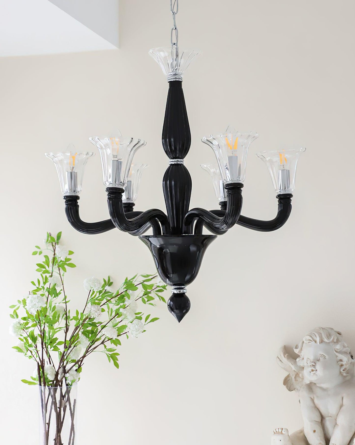 Elegant Black Candle Chandelier with Adjustable Arms and LED Compatibi