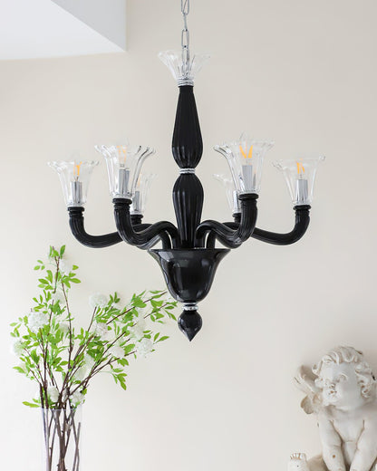 Elegant Black Candle Chandelier with Adjustable Arms and LED Compatibi
