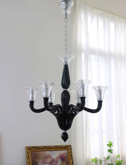 Elegant Black Candle Chandelier with Adjustable Arms and LED Compatibi