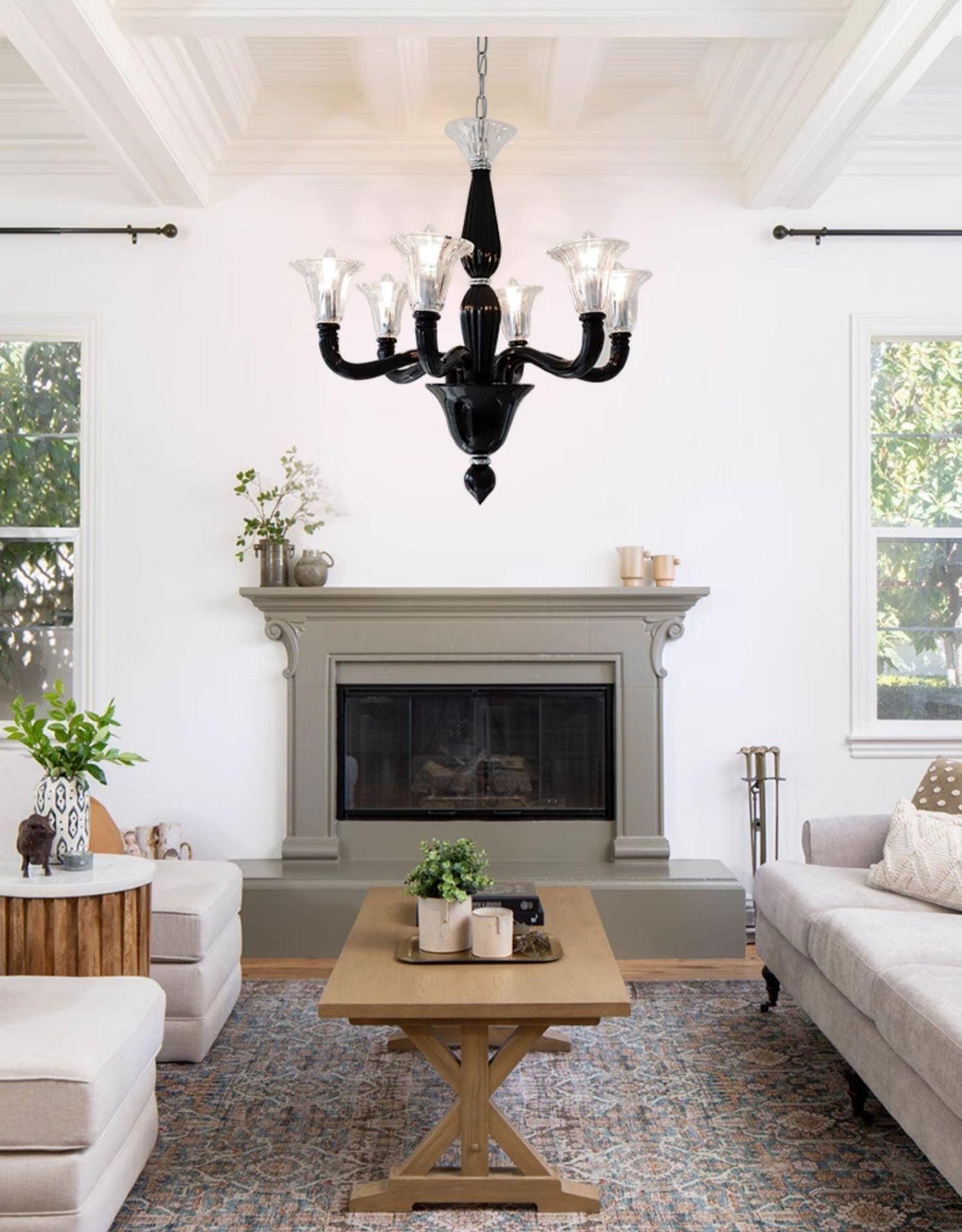Elegant Black Candle Chandelier with Adjustable Arms and LED Compatibi