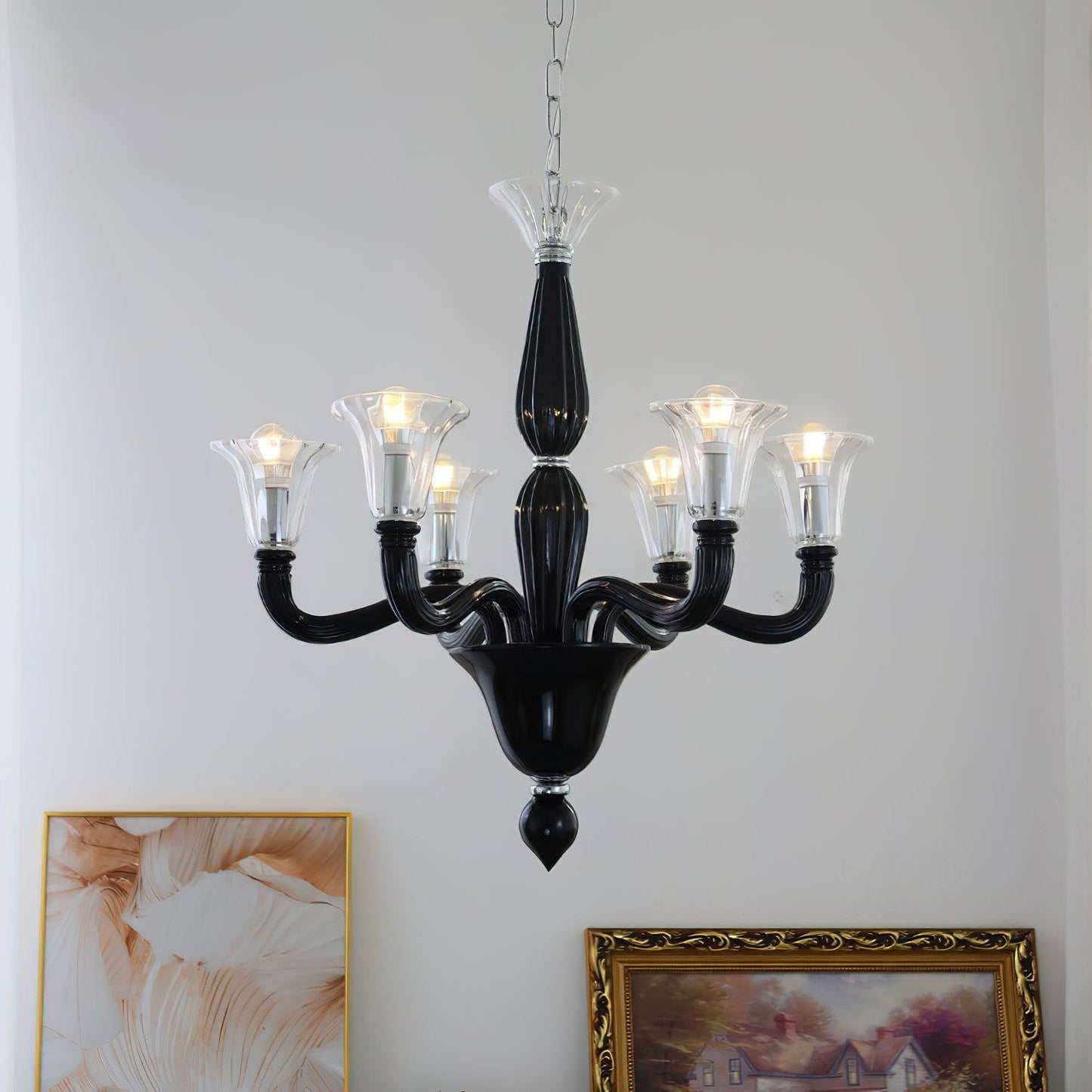 Elegant Black Candle Chandelier with Adjustable Arms and LED Compatibi
