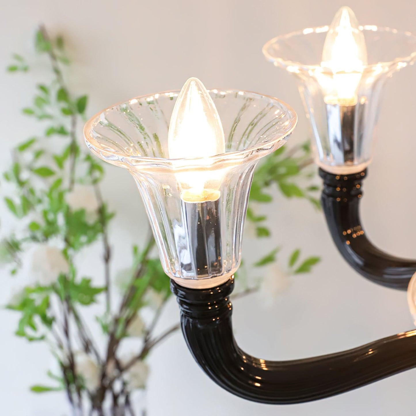 Elegant Black Candle Chandelier with Adjustable Arms and LED Compatibi