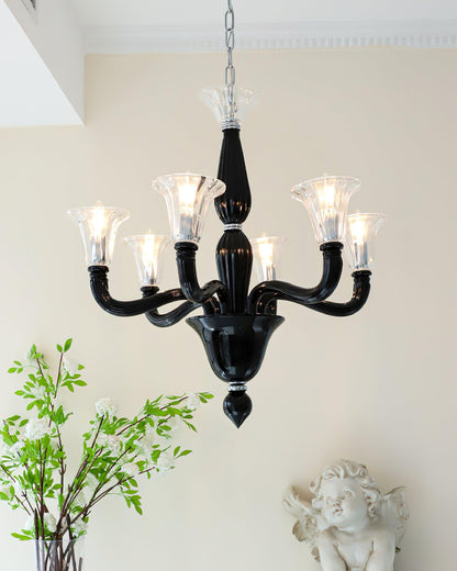 Elegant Black Candle Chandelier with Adjustable Arms and LED Compatibi