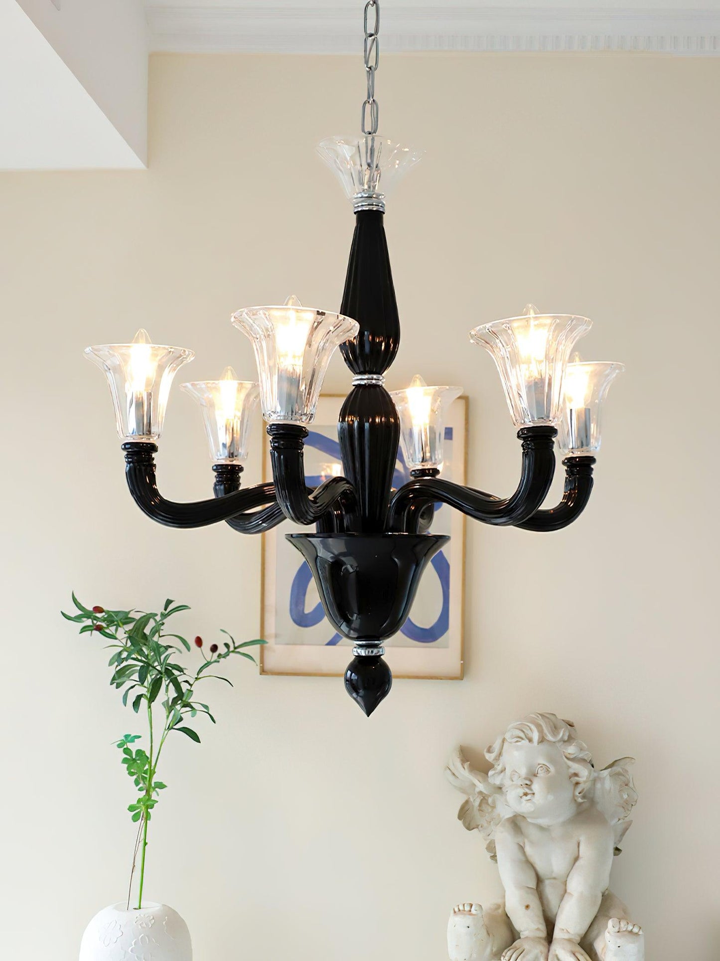 Elegant Black Candle Chandelier with Adjustable Arms and LED Compatibi