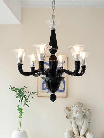Elegant Black Candle Chandelier with Adjustable Arms and LED Compatibi