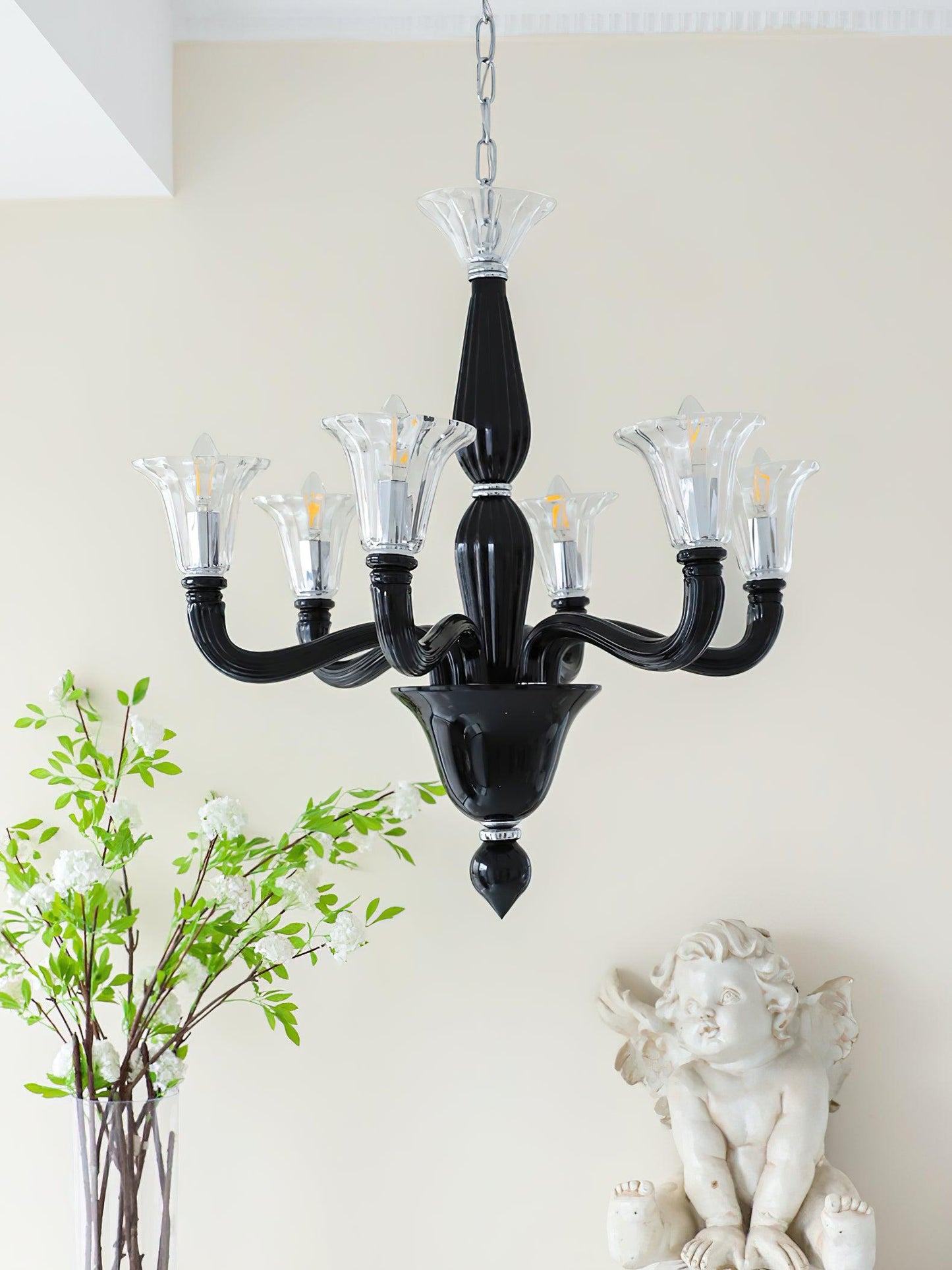 Elegant Black Candle Chandelier with Adjustable Arms and LED Compatibi