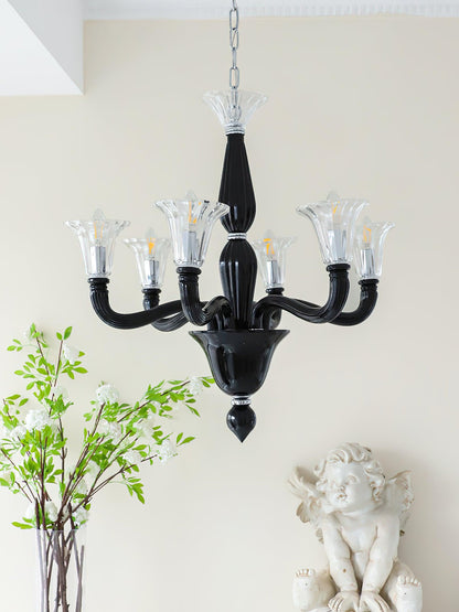 Elegant Black Candle Chandelier with Adjustable Arms and LED Compatibi