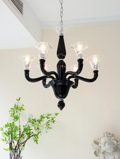 Elegant Black Candle Chandelier with Adjustable Arms and LED Compatibi