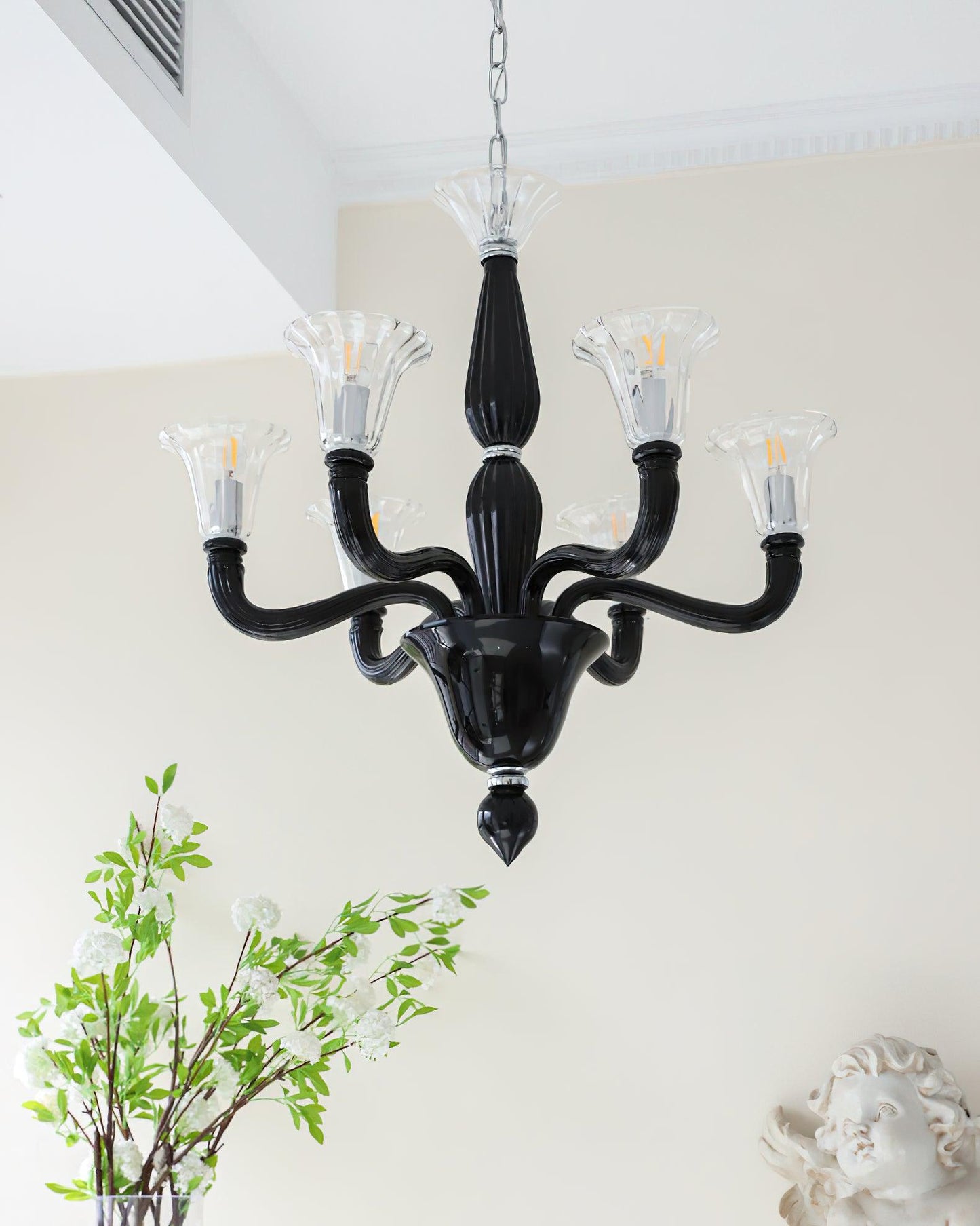 Elegant Black Candle Chandelier with Adjustable Arms and LED Compatibi