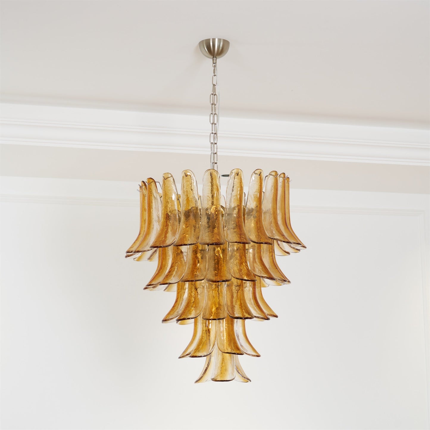 Elegant Glass Amber Lily Chandelier with Adjustable Height & LED Compa