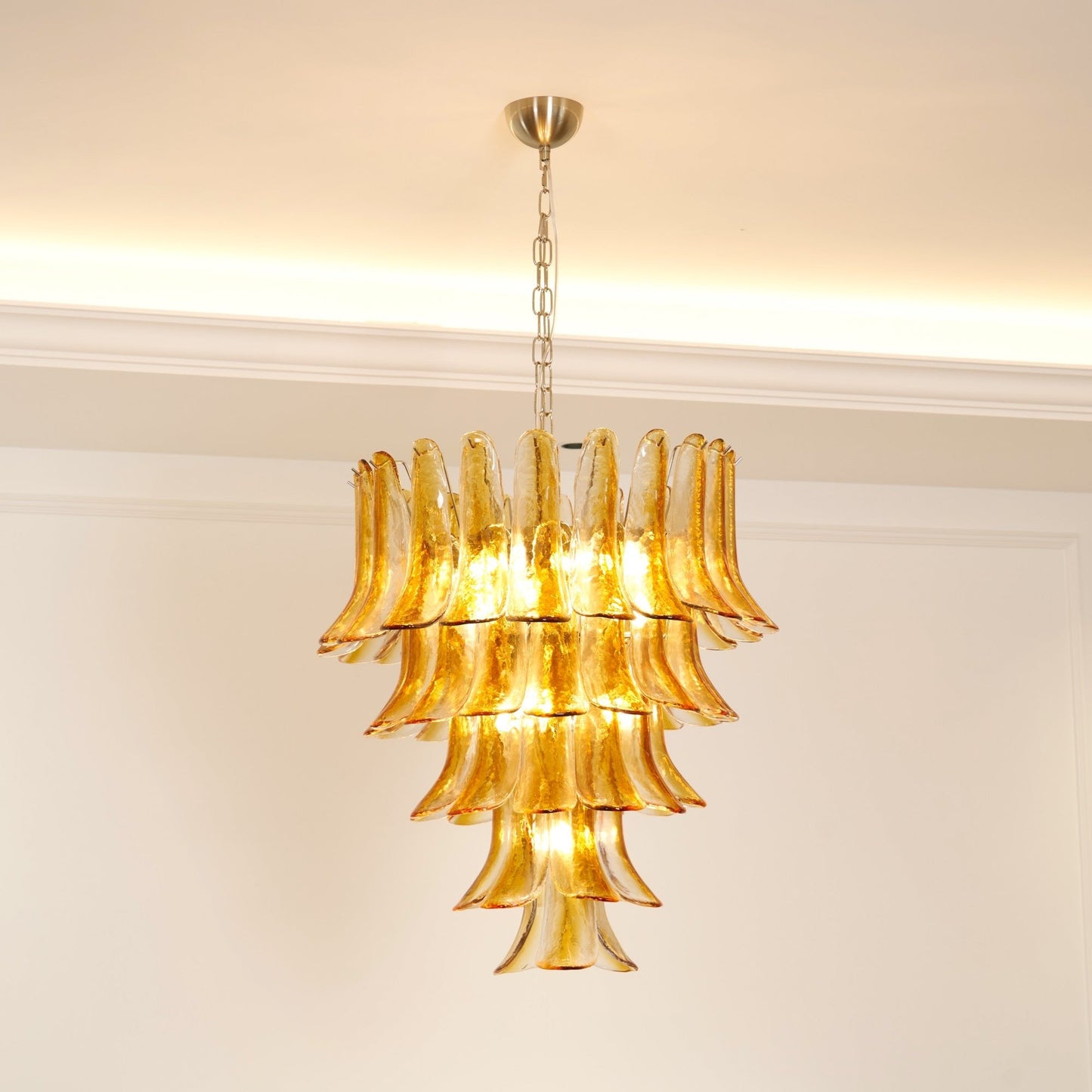 Elegant Glass Amber Lily Chandelier with Adjustable Height & LED Compa