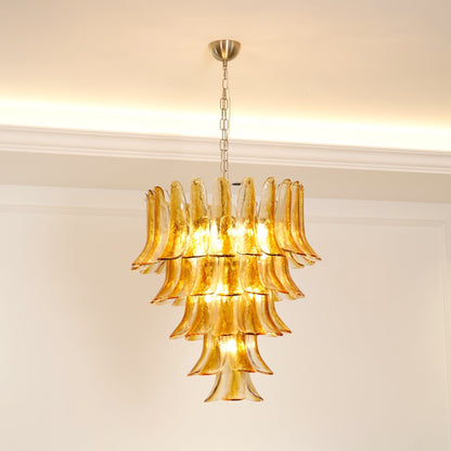 Elegant Glass Amber Lily Chandelier with Adjustable Height & LED Compa
