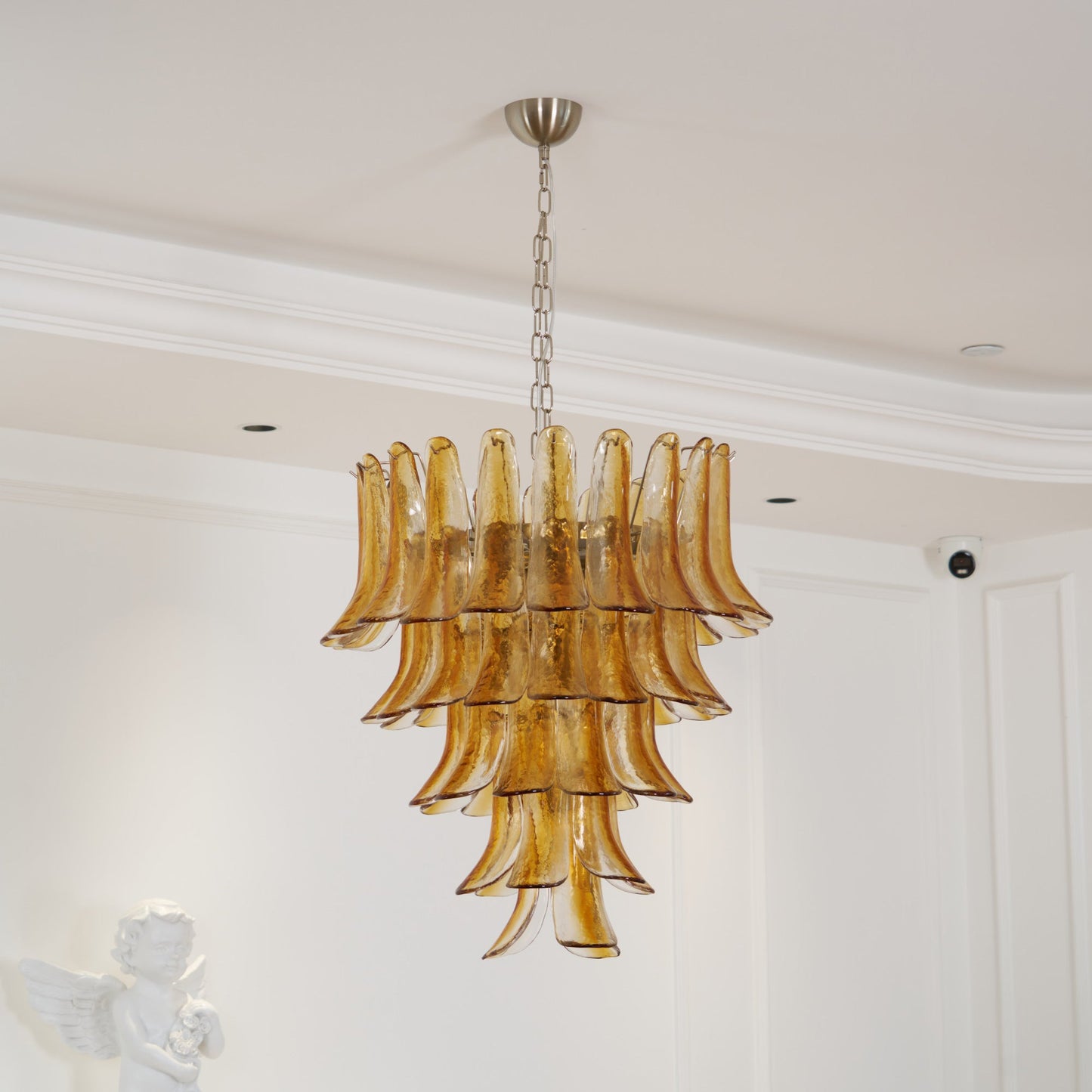Elegant Glass Amber Lily Chandelier with Adjustable Height & LED Compa
