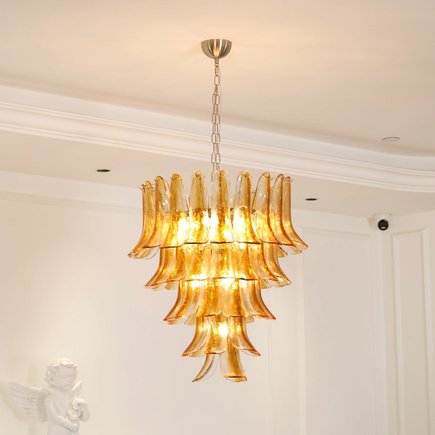 Elegant Glass Amber Lily Chandelier with Adjustable Height & LED Compa