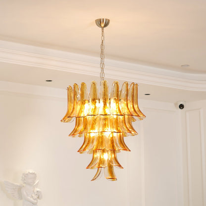Elegant Glass Amber Lily Chandelier with Adjustable Height & LED Compa