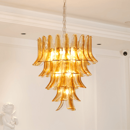 Elegant Glass Amber Lily Chandelier with Adjustable Height & LED Compa